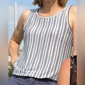 CAbi 5569 Navy and Gray Striped Tank Top with Keyhole Detail